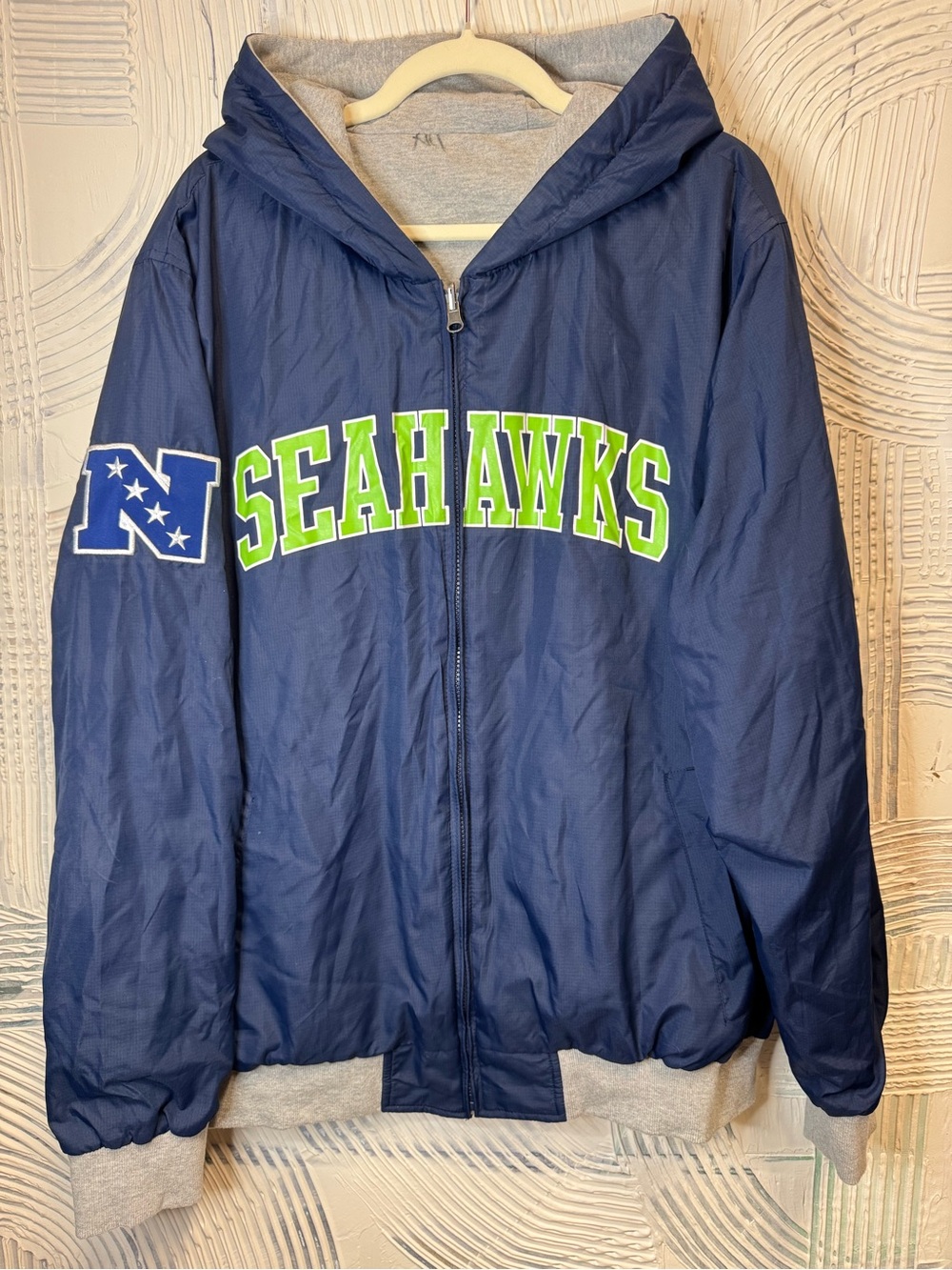 Seattle Seahawks Reversible Jacket Hoodie Men’s XXL 2XL NFL Navy Gray